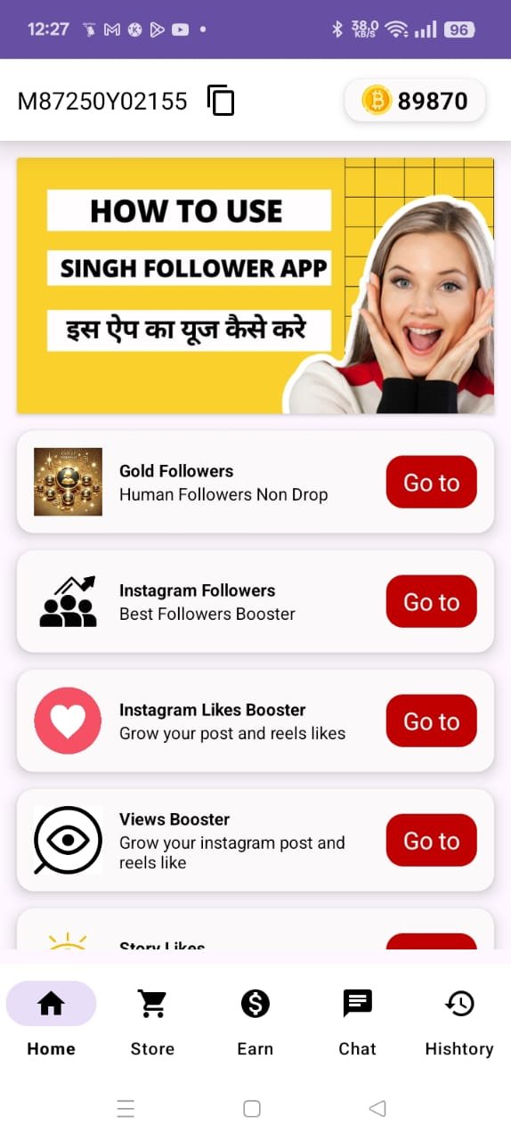 Singh Followers home screen